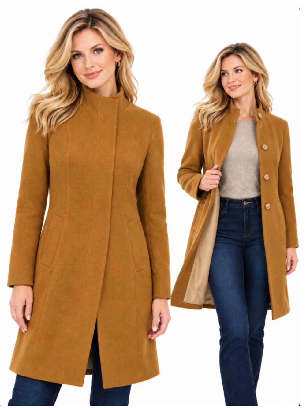 Talbots Collection Virgin Wool Caramel Tan Long Coat Size 6 Quiet Luxury
